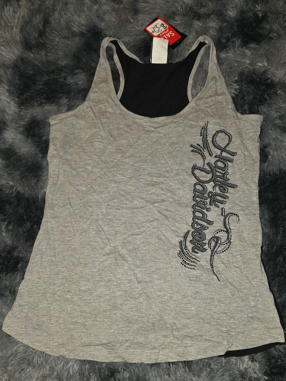 Harley-Davidson Grey Rhinestone Script Racerback Tank - Picture 1 of 3